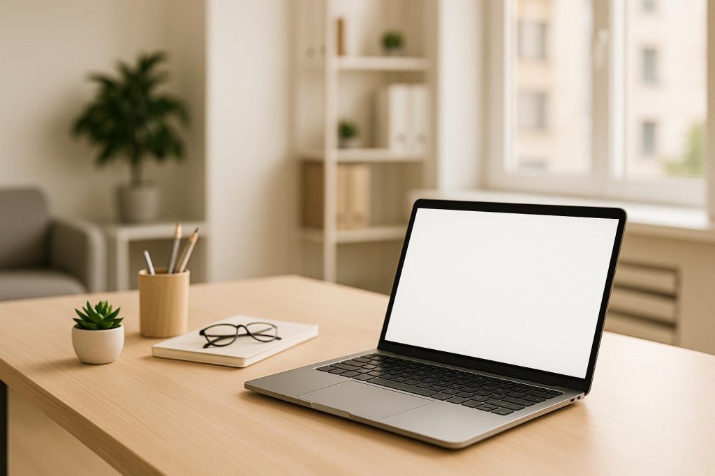 Open laptop on a clean desk signifying vital website elements for lead qualification.