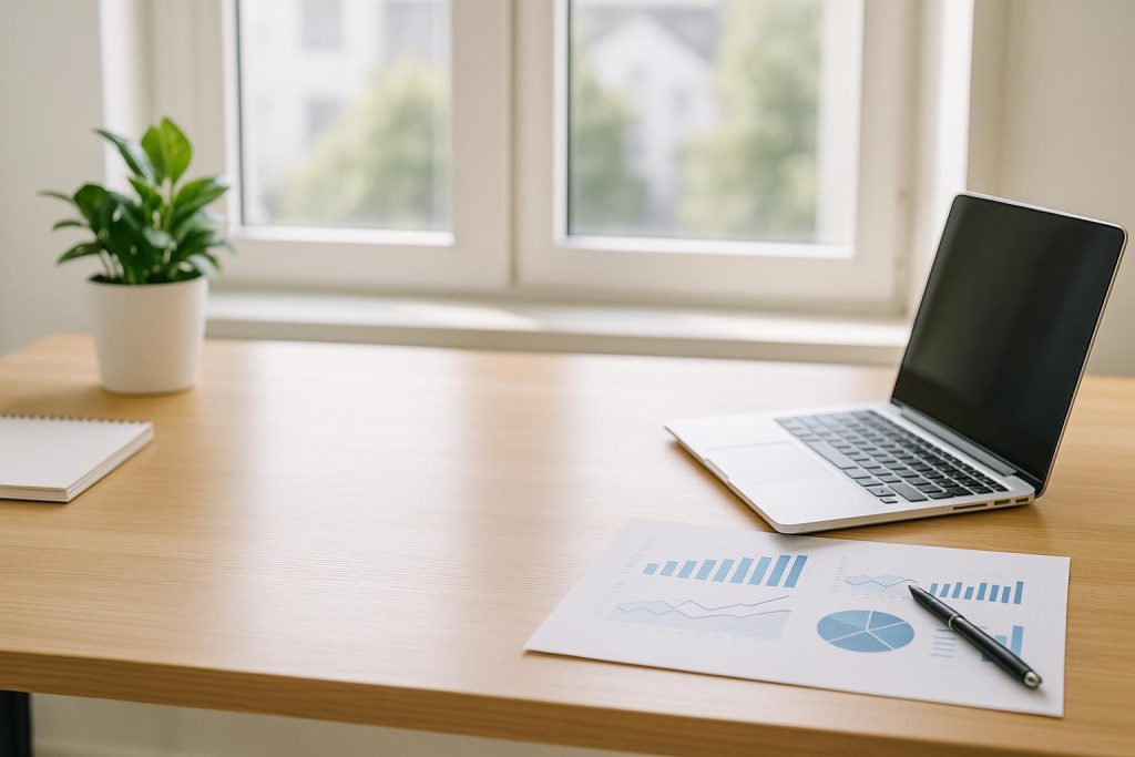 Modern office setting with documents and a laptop showing how AI employees can learn specific processes.